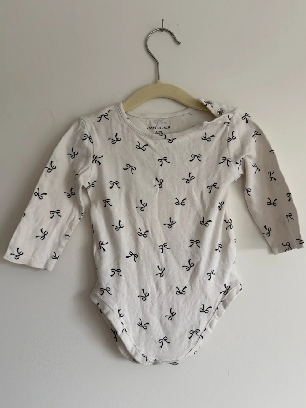 6-12m Janie and Jack White Bow-Print Long Sleeve Cotton Onesie